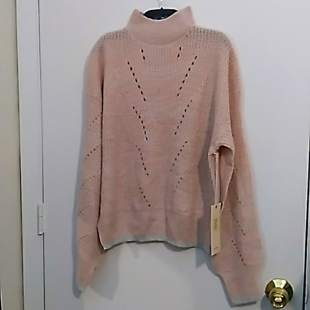 NWT Icon Apparel pink sweater with silvery blue trim